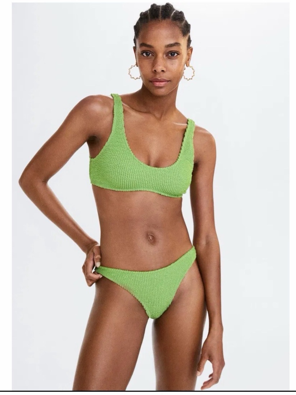 NWT Mango Lime Green Textured Scoop Bikini